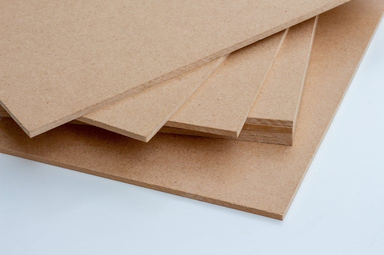 MDF board with white background, Medium Density Fiberboard (MDF), MDF board is a material that has good thermal and moisture resistance